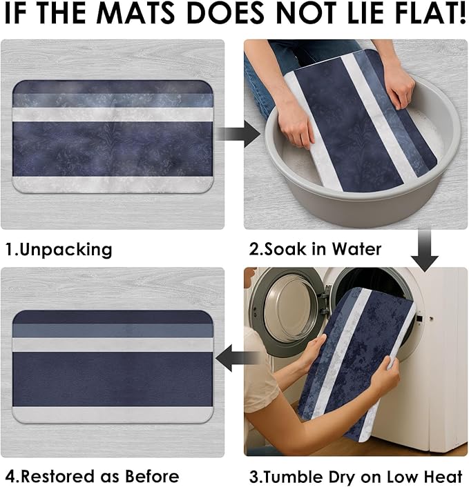 Striped Blue Shower Curtain Set with Toilet Lid Cover and Non-Slip Rugs for Bathroom, Minimalist Navy Geometric 4 Pcs Shower Curtain, Modern Bathroom Set with 12 Hooks