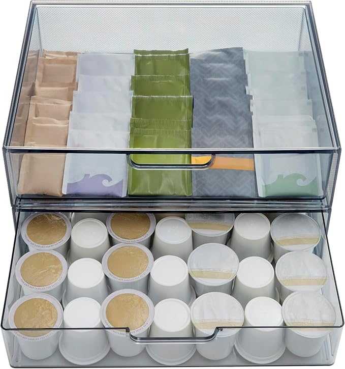 STORi STAX Plastic Stackable Organizer Drawers (Set of 2) Classic Grey | 12.5" Wide | Set Includes Two Open Drawer | Organize Office Desk Accessories & Sort Paper | Made in USA