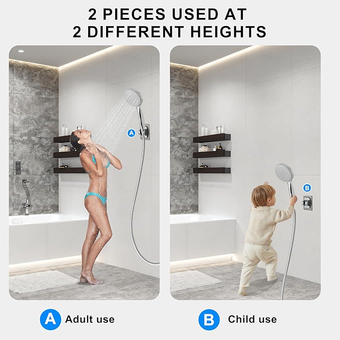 2Pcs Strong Adhesive Adjustable Shower Head Holder- Wall Mounted Heavy Duty Shower Head Shelf, Plastic Bracket Stick on Wall, ABS Mount for Bathroom Fix Firmly and Use Conveniently(Grey 2)