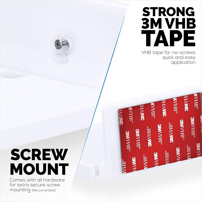8” Shelf Wall Mount for Speakers, Security Cameras, Baby Monitors, Plants Toys & More, Floating Shelves, Adhesive & Screw-In (White) by Brainwavz