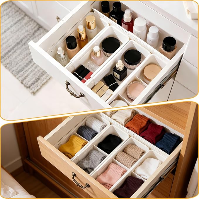 Adjustable Sliding Drawer Organizer Bin - 2 PCS Deep Drawer Organizer Bin Expandable Kitchen Organizer Trays for Kitchen Utensils, BBQ Tools, Home, Office, Makeup Storage Tools, 2PCS