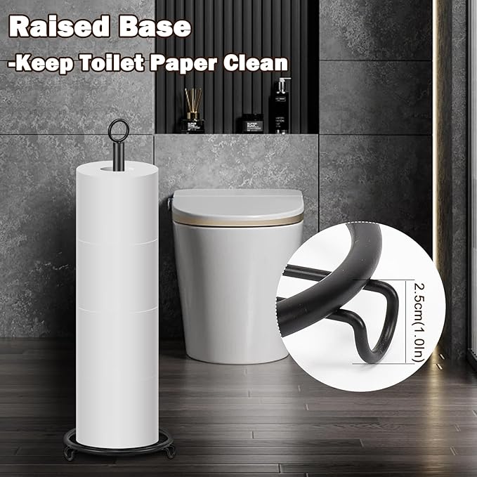 Bath Toilet Paper Holder, Metal Toilet Tissue Roll Organizer Storage, Tissue Paper Holder Stand for Bathroom/Kitchen Countertop, 21" H (Matte Black)