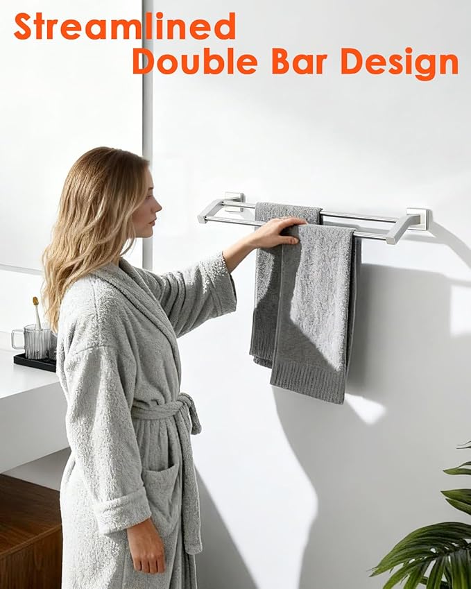 Alise Double Towel Bar, 24 Inch Towel Rack for Bathroom Wall Mounted, SUS304 Stainless Steel Bathroom Towel Holder Joining Process Towel Rail for Bathroom, Brushed Nickel
