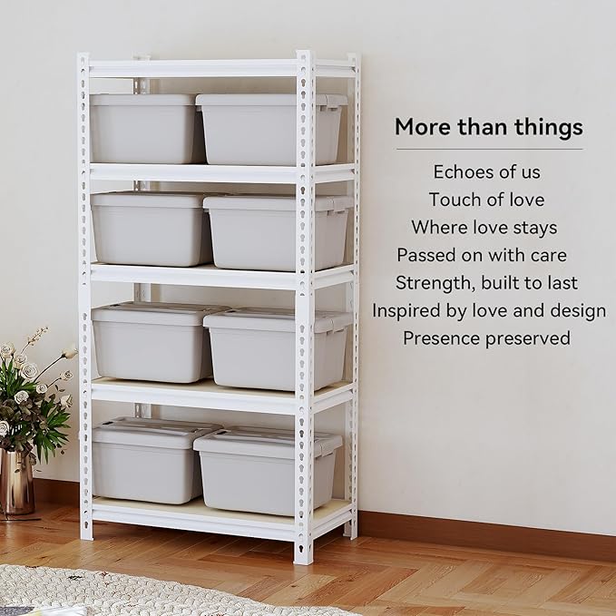 36"W "Father&I" 5-Shelf Industrial Metal Steel Garage/Tote Storage Shelves Heavy-Duty Adjustable Rack: Tall Shelving Units Organizer for Closet/Basement/Pantry/Shop/School 72"H*36W*16"D, White