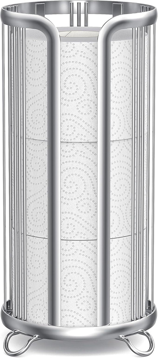 Toilet Paper Holder Stand, Freestanding Bathroom Tissue Organizer, Minimalistic Storage Solution, Reserve Mega Rolls,Stylish Bathroom Floor Toilet Paper Stand Silver