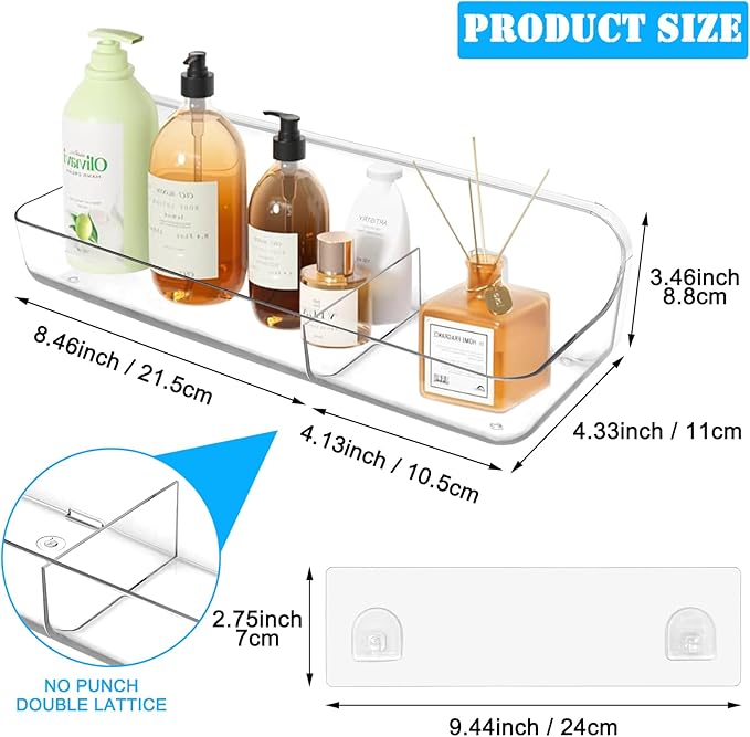 Cerpourt 2PK Bath Toy Storage Holder for Bathtub Large，Acrylic Adhesive Shelves, Adhesive Tape Bathroom Mirror Shelf,No Drilling Capacity Bathtub Toy Organizer Shower Caddy for Bathroom