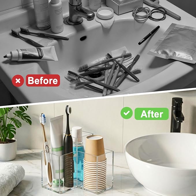 Acrylic Toothbrush Holders for Bathroom, 5 Slots Toothbrush and Toothpaste Storage Organizer Holder, Home Decor for Bathroom Accessories Organizer