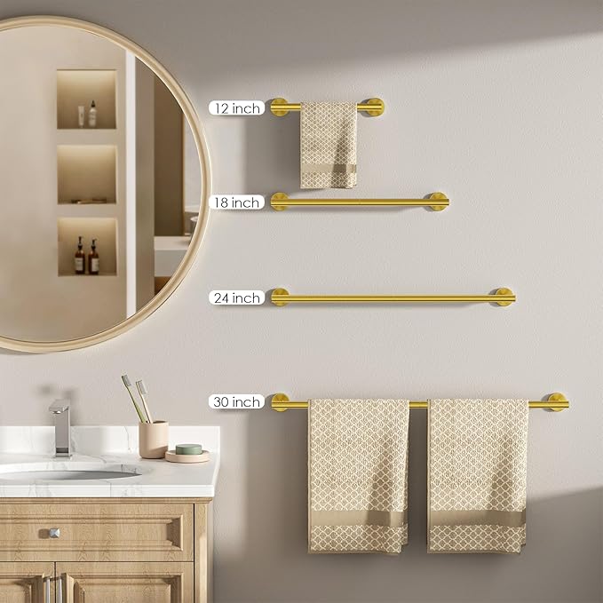 FORIOUS Towel Bar Wall Mounted, Stainless Steel Towel Racks for Bathroom, Includes Wall Mounting Hardware (Brushed Gold, 20 Inch)