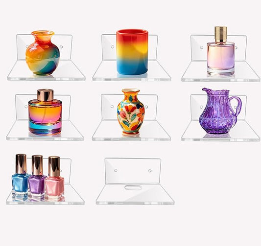 Acrylic Wall Shelves,Clear Floating Shelves for Display (8 Pieces with Holes)