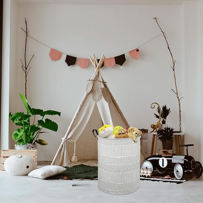 Round Laundry Hamper Storage Basket Fabric Material Storage Hamper Organization Basket, Storage Bin, Gift Box with Handles for Room