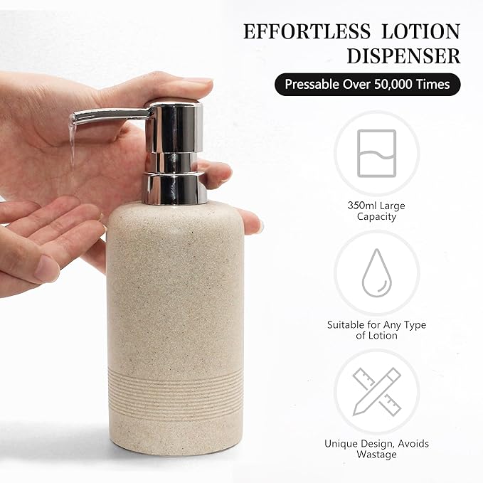 YMXYJM Resin Soap Dispenser Sets, 2 Pcs Heavy Lotion Dispensers,10.8oz Refillable Liquid Soap Dispensers with Rust-Proof Pump for Bathroom Countertop or Kitchen, Stone Beige