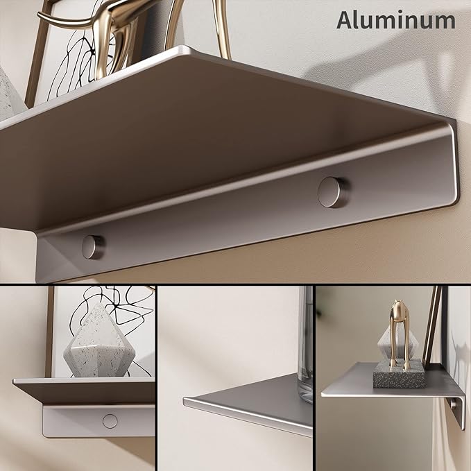 Danpoo 16 inch Gray Floating Shelf for Wall Organizer & Storage, Display Shelf, Metal Wall Shelf for Bathroom, Living Room, Kitchen, Bedroom
