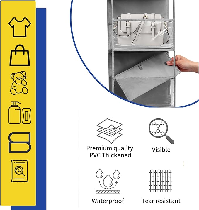 6-Tier Over The Door Hanging Organizer - Multi-Purpose Closet Storage Shelf for Bathroom, Bedroom, Nursery, Pantry(Grey)