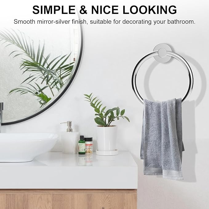 SetSail Towel Holder for Bathroom Wall Stainless Steel Hand Towel Ring Heavy Duty Towel Hanger for Bathroom, ‌Mirror Silver