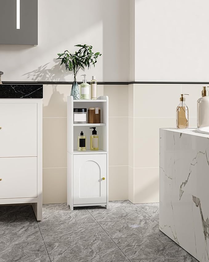 Hzuaneri Bathroom Storage Cabinet, Corner Floor Cabinet with Doors and Adjustable Shelf, Narrow Toilet Paper Cabinets, Bathroom Organizer for Small Spaces, White BC29713X