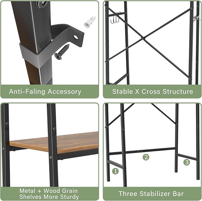 REFGY Over The Toilet Storage Cabinet,3-Tier Over The Toilet Storage Shelf with Hanging Bar,Metal Frame with Wood Bathroom Organizer Shelves,Space Saving Storage Bathroom Shelves Above Toilet for Room