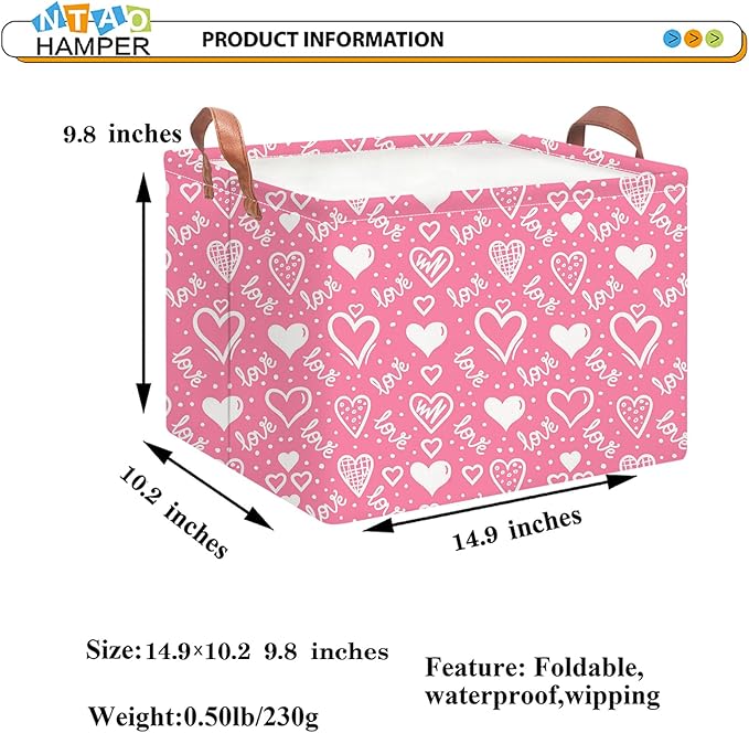 NTAOHAMPER Children's Day Gifts Love Heart Fabric Storage Basket Empty with Handles, Books Box, Baby Shower Baptism Lovely Storage24L(Lovely Heart)