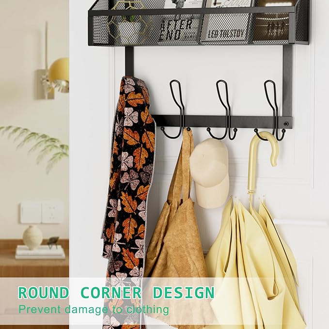 Over The Door Shower Caddy, Over The Door Hook Organizer with 12 Hooks & 3 Mesh Baskets – Space-Saving Towel Rack & Storage Hanger for Bathroom, Kitchen, Bedroom, No Drill Door Hooks, Black