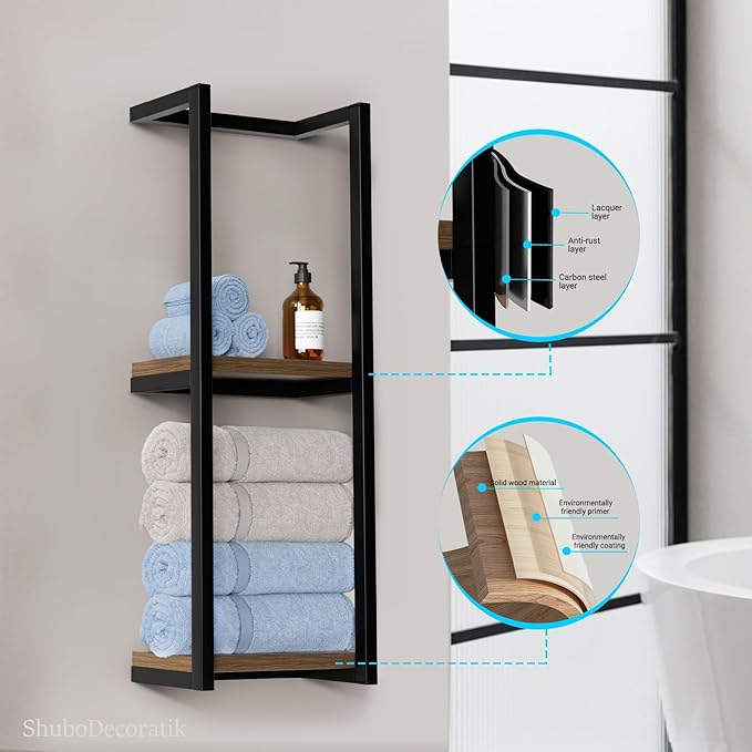 Towel Racks for Bathroom, 2 Tier Wall-Mounted Towel Rack, Home Decor Shelf, Space-Saving Organizer Rack for Household, Bathroom, and Bedroom