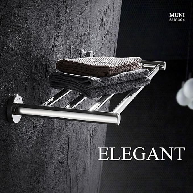 20 Inch Bathroom Towel Rack, Hotel Style Towel Racks for Bathroom Wall Mounted, Modern Towel Bar Rack, 2-Tier Towel Shelves, Polished Chrome