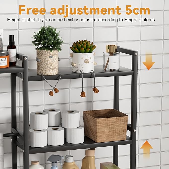 1 Set Over The Toilet Storage, 3-Tier Bathroom Laundry Storage Rack Space-Saving Organizer Household Supplies (Black-M)