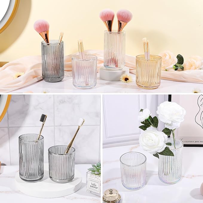 DASITON Makeup Brush Holder Organizer, Crystal Glass Makeup Brushes Storage Holder, Vintage Make Up Brush Cup for Vanity, Pen Pencil Holder for Desk, Toothbrush Holders for Bathroom (Colorful SL)