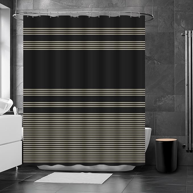 Bathroom Accessories Set - 19 PCS Black Bathroom Set with Shower Curtain, Trash Can, Toilet Brush Holder Toothbrush Holder & Dispenser - Modern Bamboo Plastic Complete Bath Decor for Apartment