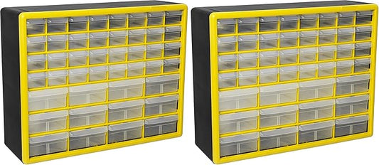 Akro-Mils 44-Drawer Plastic Drawer Storage Cabinet for Garage Organization, Bead Organizer, Building Bricks Storage, Teacher Toolbox, Makeup Organizer, 20-Inch W x 6-Inch D x 16-Inch H, 10144 Yellow