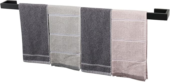 TocTen Bath Towel Rack - Square Base Thicken SUS304 Stainless Steel Towel Bar for Bathroom, Bathroom Bar Accessories Towel Rod Heavy Duty Wall Mounted Towel Holder (Matte Black, 33 Inch)