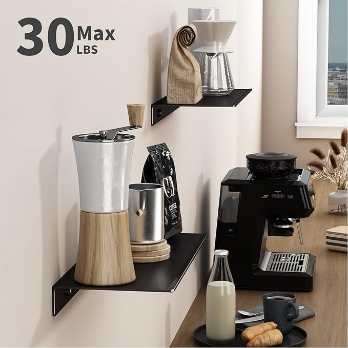 Danpoo 12 inch Metal Floating Shelves for Wall Organizer & Storage, Display Shelves for Bathroom, Living Room, Kitchen, Bedroom(Matte Black, 2-Pack)