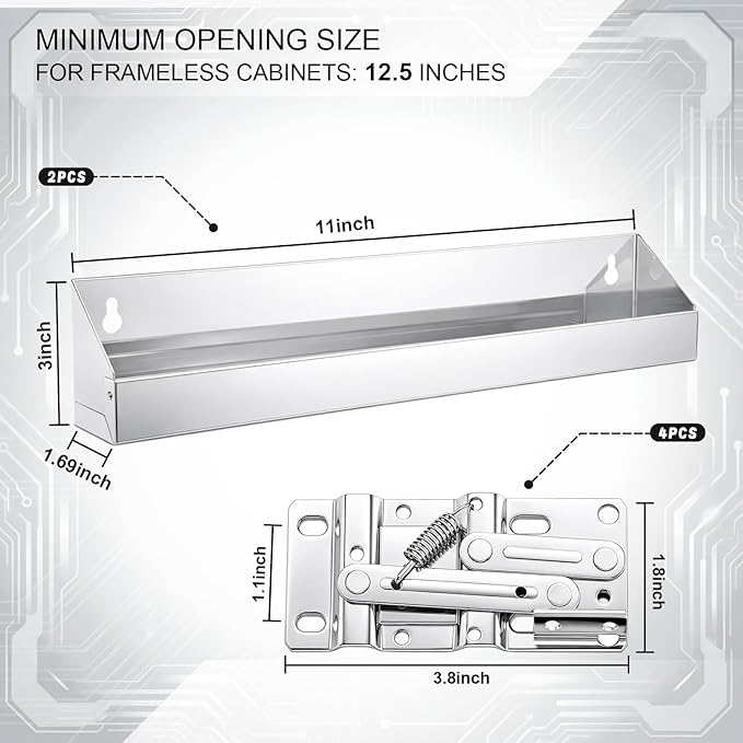2 Set 11 Inch Stainless Steel Sink Drawer Pivot Hinge Kit Include Tip Out Tray for Sink and Hinges Large Pull Out Storage Organizer for Kitchen Bathroom Base Cabinets