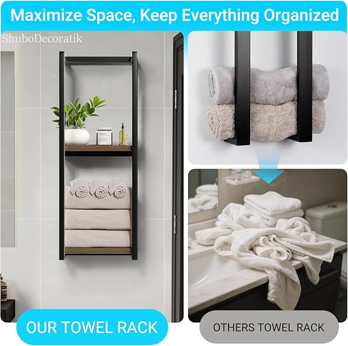 Towel Racks for Bathroom, 2 Tier Wall-Mounted Towel Rack, Home Decor Shelf, Space-Saving Organizer Rack for Household, Bathroom, and Bedroom