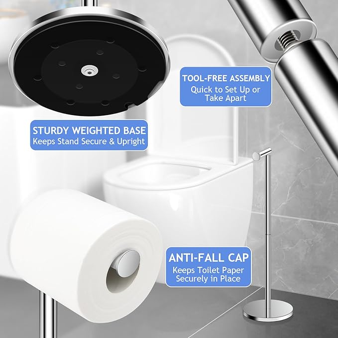 TACGEA Toilet Paper Holder Stand, Bathroom Toilet Paper Roll Holder Stainless Steel, Storage for 4 Rolls of Toilet Tissue, 2 Set Silver
