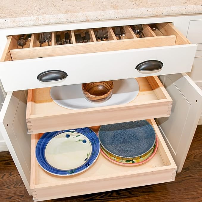 Mulush 32''W x 21''D x 3''H Pull Out Cabinet Drawer Soft Close Slide Out Wood Organizer for Kitchen, Finished, Bottom and Side Assembly (Wood Drawer Part Width is 31inch)