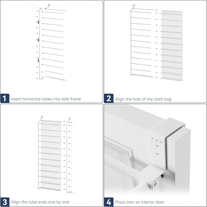 Whitmor 36 Pair Over The Door Shoe Organizer, 12 Tier Hanging Shoe Organizer, Heavy Duty Metal & Mesh Shoe Holder, Hanging Shoe Rack for Closet Organizer & Storage, 74"L x 21.7"W x 7.5"H, Matt White
