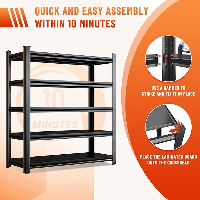 5-Tier Adjustable Multi-Purpose Storage Rack – Space Saving Organizer Shelf for Kitchen, Bathroom, Living Room,Garage – Corrosion-Resistant Metal, 45.3''W×19.7''D×71''H