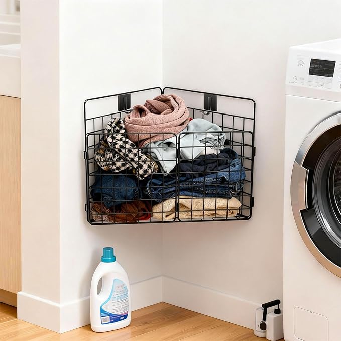 Greentainer Corner Bath Toy Storage Organizer, Large Rustproof Metal Wire Basket, Foldable Wall Mounted Hanging Bathtub Toy Holder with Drainage, No Drilling Adhesive Shower Caddy for Bathroom Tub