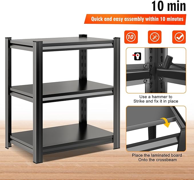 3-Tier Kitchen Shelf Organizer, Metal Adjustable Storage Rack, Space Saving Organizer Shelf for Pots, Pans, Bottles & Pantry Goods, Space-Saving, Black,（31.5''Hx15.7''Wx11.8''D）