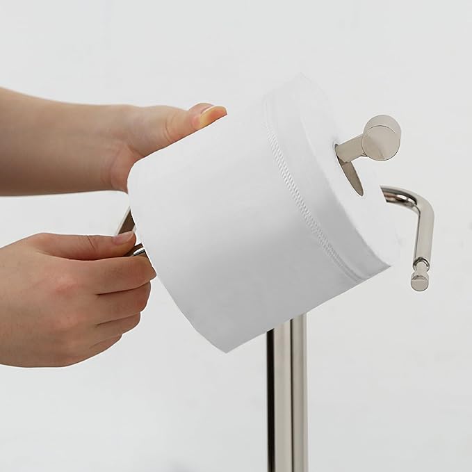 SunnyPoint Free Standing Toilet Paper Holder with Weighted Base, Bathroom Tissue Roll Stand, Holds Jumbo & Standard Rolls, Freestanding Toilet Paper Stand for Bathroom, Compact Storage Organizer (S.N)