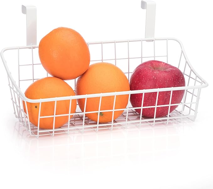 White Basket with hook Grid Storage Basket, Hang it behind a door or on a railing, Over the Cabinet Door Small,2 Pack