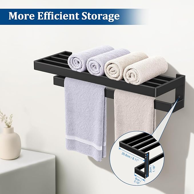 Matte Black Towel Rack 23.6-inch Towel Bar Double Towel Holder Stainless Steel Bathroom Hardware Accessories Set
