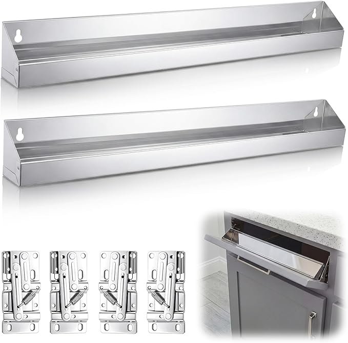 2 Set 25 Inch Stainless Steel Sink Drawer Tip Out Tray Kit Include Tip-Out Sink Trays and Hinges Large Pull Out Storage Organizer for Kitchen Bathroom Base Cabinets