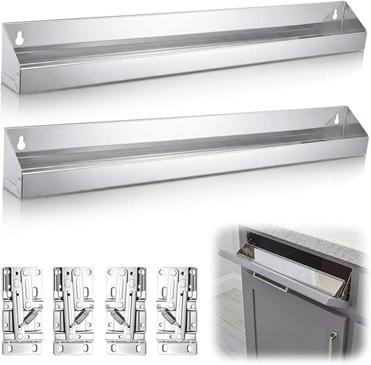 2 Set 25 Inch Stainless Steel Sink Drawer Tip Out Tray Kit Include Tip-Out Sink Trays and Hinges Large Pull Out Storage Organizer for Kitchen Bathroom Base Cabinets