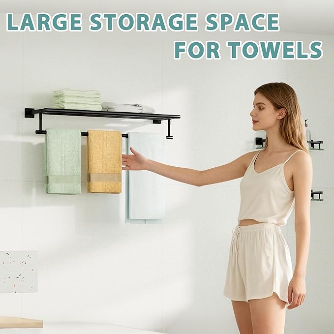 Alise 32 Inch Towel Racks for Bathroom Wall Mounted,Bathroom Towel Rack with Tower Bar,Double Towel Racks for Bathroom,SUS304 Stainless Steel Bathroom Towel Holder Matte Black