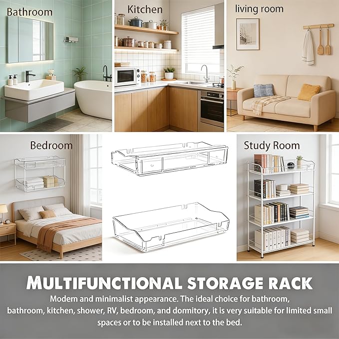 Acrylic Floating Shelves, Clear Bathroom Shelves Wall Mounted, Multi-Use Wall Storage Organizer for Bathroom, Kitchen, Bedroom, Living Room，Study Room (4pcs)