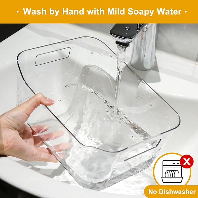 Hudgan 8 Pack Clear Pantry Organizer Bins for Kitchen, Clear Plastic Storage Bins for Bathroom, Pantry Organizer Containers for Home Edit, Drawer, Under Sink, Fridge