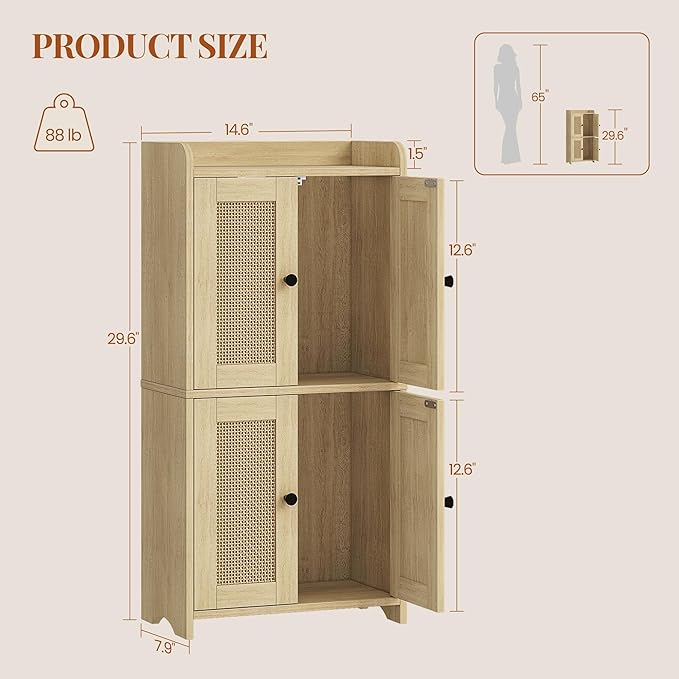 HEXCELEN Small Storage Cabinet, Bathroom Storage Cabinet with 4 Doors, Floor Bathroom Organizer Freestanding for Small Spaces, Living Room, Kitchen, Entryway (Streamlined American, Yellow)