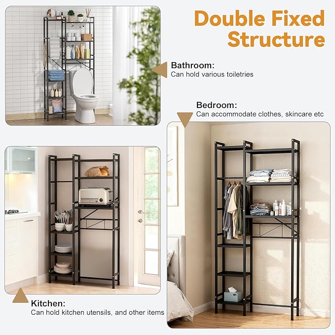 1 Set Over The Toilet Storage, 3-Tier Bathroom Laundry Storage Rack Space-Saving Organizer Household Supplies (Black-M)