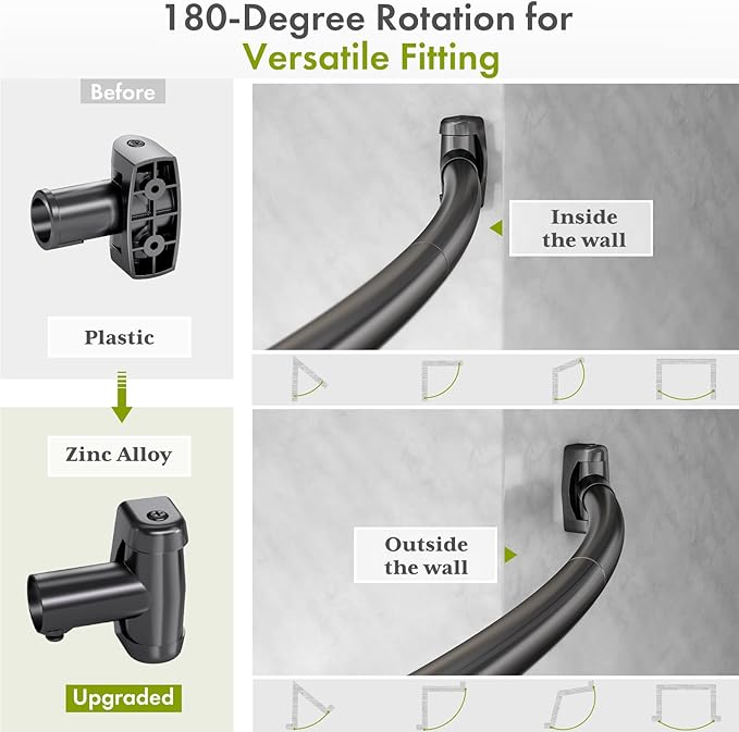 AmazerBath 20-84 Inches Arched Curved Shower Curtain Rod, Heavy Duty Shower Rod Rust Proof Bathroom Curtain Rod, Adjustable Telescoping Design Easy Segmented Installation, Need to Drill, Black