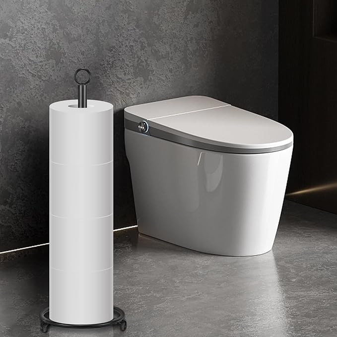 Bath Toilet Paper Holder, Metal Toilet Tissue Roll Organizer Storage, Tissue Paper Holder Stand for Bathroom/Kitchen Countertop, 21" H (Matte Black)